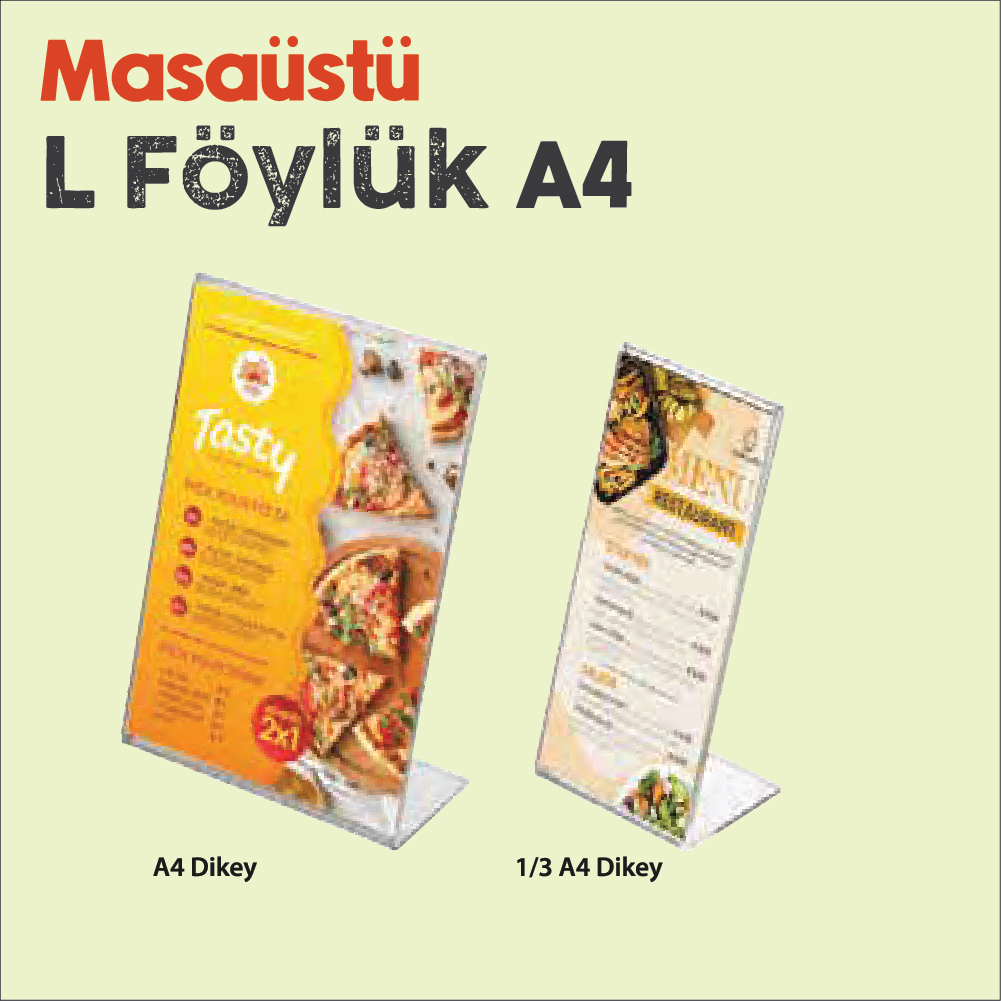 Şeffaf A4 L Föylük | Masaüstü Yatay Fiyatlık ve Bilgilendirme Standı