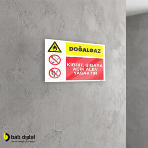 Doğalgaz – Kibrit, Sigara ve Açık Alev Yasaktır İş Güvenliği (İSG) Dekota Uyarı Levhası A4